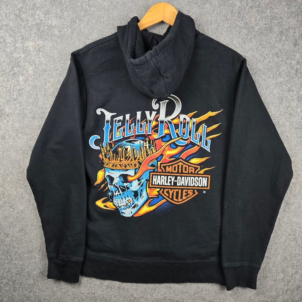 Harley-Davidson Jelly Roll Hoodie Mens Small Black Skull Flame Concert Graphic